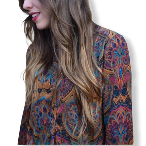 {Apt.9} Paisley Print Button Front Blouse - Picture 1 of 8